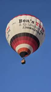 Bens Tiles hot air balloon G-RECL, a Cameron Z-105, seen at Box, Wiltshire, United Kingdom on 24 May 2026. Photograph by Dave