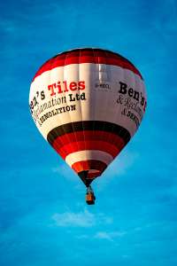 Bens Tiles hot air balloon G-RECL, a Cameron Z-105, seen at Widcombe, Bath and North East Somerset, United Kingdom on 27 June 2026. Photograph by Dave