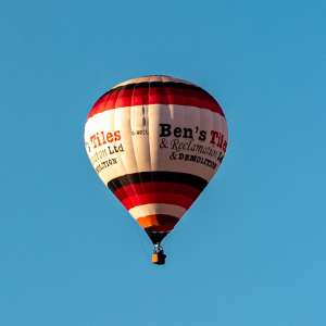 Bens Tiles hot air balloon G-RECL, a Cameron Z-105, seen at Leigh Woods, North Somerset, United Kingdom on 7 August 2026. Photograph by Dave