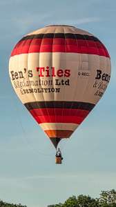 Bens Tiles hot air balloon G-RECL, a Cameron Z-105, seen at Arrow, Warwickshire, United Kingdom on 30 May 2026. Photograph by Dave