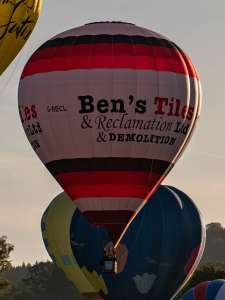 Bens Tiles hot air balloon G-RECL, a Cameron Z-105, seen at Horningsham, Wiltshire, United Kingdom on 14 September 2019. Photograph by Dave