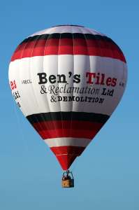 Bens Tiles hot air balloon G-RECL, a Cameron Z-105, added to the archive 7 September 2026. Photograph by G Bann