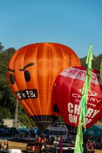 Swearing Science hot air balloon G-RUDY, a Cameron SPORT-60, seen at Leigh Woods, North Somerset, United Kingdom on 7 August 2026. Photograph by Dave