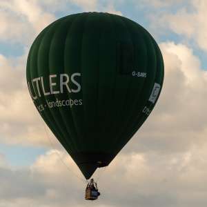 Butlers hot air balloon G-SAWS, an Ultramagic M-90, seen at Leigh Woods, North Somerset, United Kingdom on 9 August 2026. Photograph by Dave