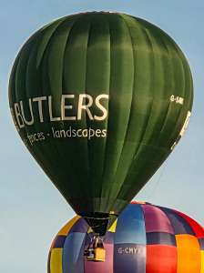 Butlers hot air balloon G-SAWS, an Ultramagic M-90, seen at Arrow, Warwickshire, United Kingdom on 30 May 2026. Photograph by Dave