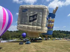 Samsung hot air balloon G-SEUK, a Cameron TV-80, seen at Corston, Bath and North East Somerset, United Kingdom on 18 July 2026. Photograph by R0nN1e