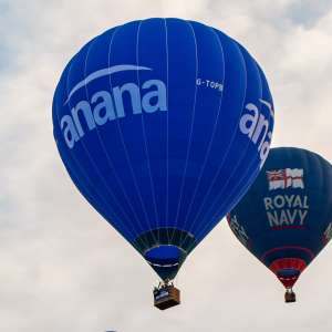 Anana hot air balloon G-TOPB, a Cameron Z-140, seen at Leigh Woods, North Somerset, United Kingdom on 9 August 2015. Photograph by Dave