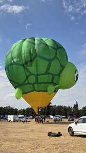 Turtle hot air balloon G-TURT, an Ultramagic S-90 (animals), seen at Northampton, West Northamptonshire, United Kingdom on 16 August 2026. Photograph by Dave