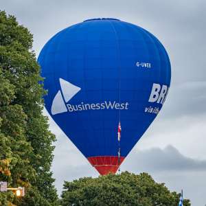 Uwe hot air balloon G-UWEB, a Cameron Z-120 (university), seen at Leigh Woods, North Somerset, United Kingdom on 9 August 2025. Photograph by Dave