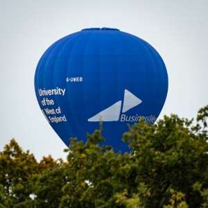 Uwe hot air balloon G-UWEB, a Cameron Z-120 (university), seen at Corsley Heath, Wiltshire, United Kingdom on 14 September 2025. Photograph by Dave