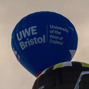 Uwe hot air balloon G-UWEB, a Cameron Z-120 (university), seen at Leigh Woods, North Somerset, United Kingdom on 9 August 2026. Photograph by Dave