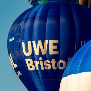 Uwe hot air balloon G-UWEB, a Cameron Z-120 (university), seen at Leigh Woods, North Somerset, United Kingdom on 7 August 2026. Photograph by Dave