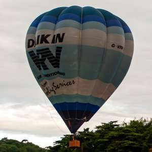 G-VRVI hot air balloon, a Cameron O-90, seen at Leigh Woods, North Somerset, United Kingdom on 9 August 2015. Photograph by Dave