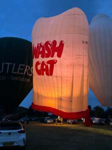 Mitt hot air balloon G-WCAT, a Thunder AND Colt Colt Flying Mitt (wash cat), seen at Corston, Bath and North East Somerset, United Kingdom on 18 July 2026. Photograph by R0nN1e