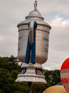 Trophy hot air balloon G-WHIL, a Balony Kubicek SPOL. S R.O. BB-S/CUP (william hill), seen at Leigh Woods, North Somerset, United Kingdom on 9 August 2015. Photograph by Dave