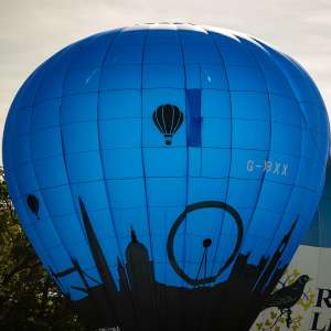 G-XBXX hot air balloon, a Lindstrand Technologies LTL Series 1-90, seen at Horningsham, Wiltshire, United Kingdom on 14 September 2019. Photograph by Dave