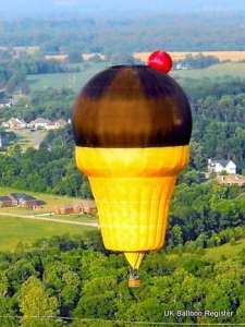 G-YMYM hot air balloon, a Lindstrand Balloons LBL ICE Cream Cone, added to the archive 7 September 2026. Photograph by Marc Howard with Oxford Promotions Ltd