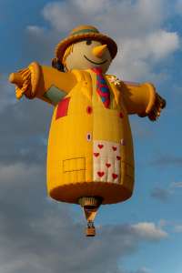 Smiley The Scarecrow hot air balloon N315LL, seen at Leigh Woods, North Somerset, United Kingdom on 9 August 2026. Photograph by Dave