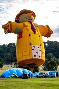 Smiley The Scarecrow hot air balloon N315LL, seen at Horningsham, Wiltshire, United Kingdom on 11 September 2026. Photograph by Dave