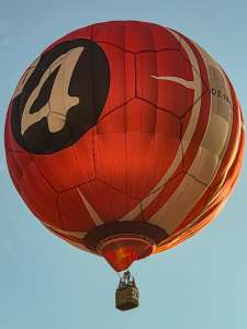 Football hot air balloon OE-RNF, seen at Arrow, Warwickshire, United Kingdom on 29 May 2026. Photograph by Dave